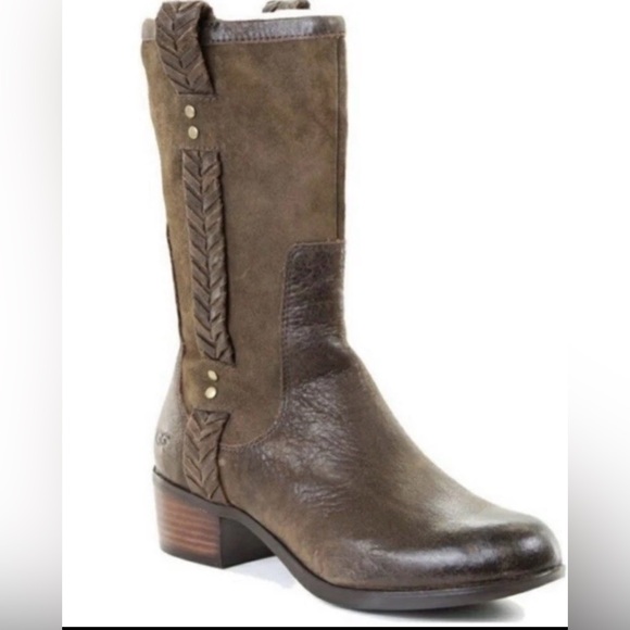 UGG Shoes - UGG Brown Leather/Suede Western Cowboy Riding Boots Size 6.5 Women High Top